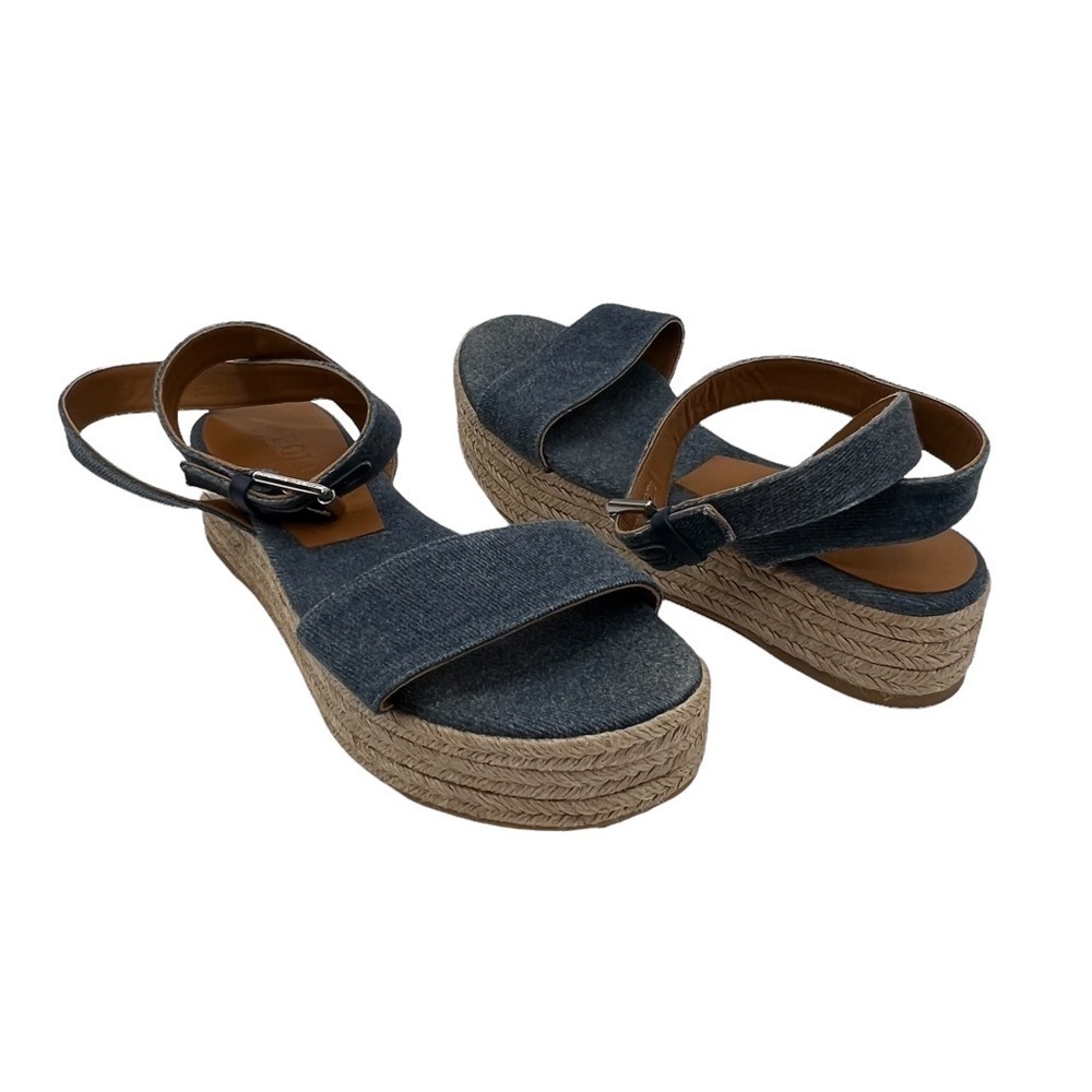 Polo Ralph Lauren Blue Denim Espadrille Platform Sandals Size 37 1/2 Women's